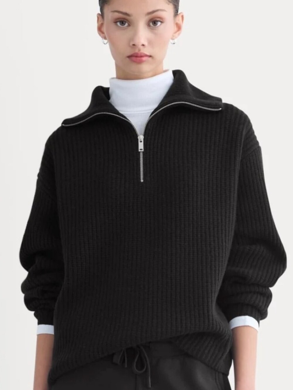 Everlane Felt Chunky Knit 100% Merino Wool Half-Zip Sweater Black Size Small